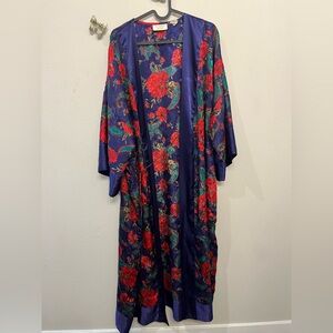 Vintage Gold Label Victoria's Secret Floral Robe - Blue and Red